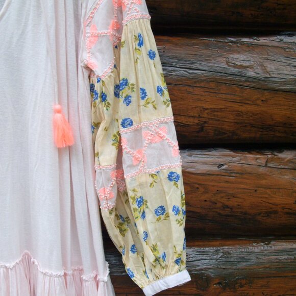 Free People Mix it Up Boho Contrast Tunic Dress Top Pink Combo SZ S - Picture 3 of 3